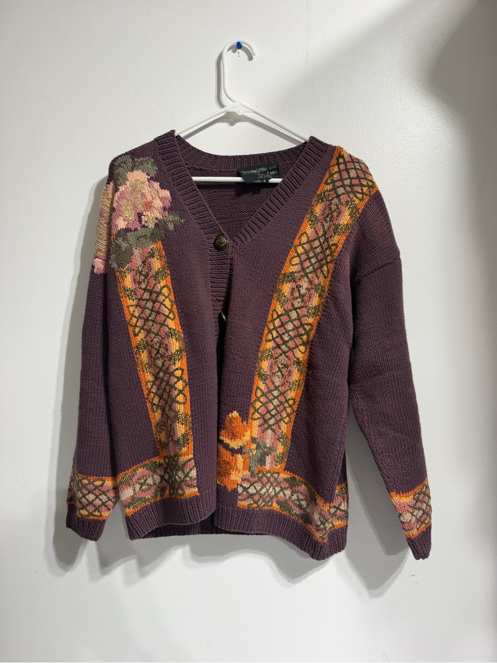 Vintage Carole Little for Saint-Tropez West Floral hand Knit Cardigan - Size S
